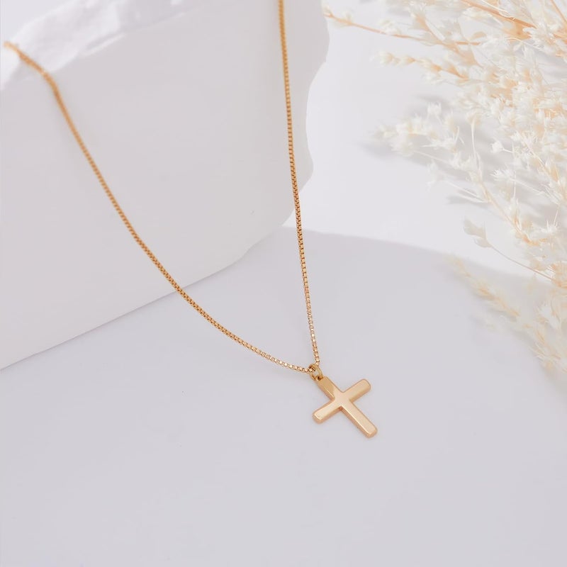 Poxtex Cross Necklace for Women Girls, Dainty 14K Gold Silver Plated Cross Choker Pendant Jewelry Non Tarnish Waterproof Trendy Cute Simple Small Necklace Easter Christian Baptism Religious Faith Jewelry Gifts - Image 4